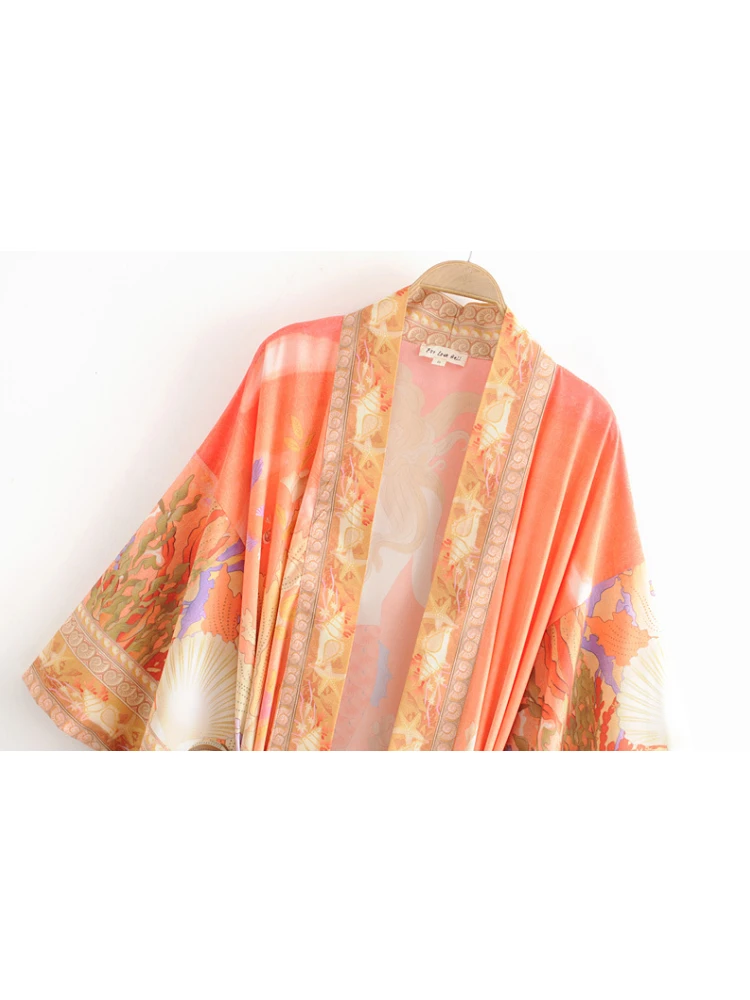 Robe Kimono Vintage Chic à Imprimé Floral pour Femme, Manches Chauve-Souris, Style Bohème, Gothique, Col en V, Plage, Été