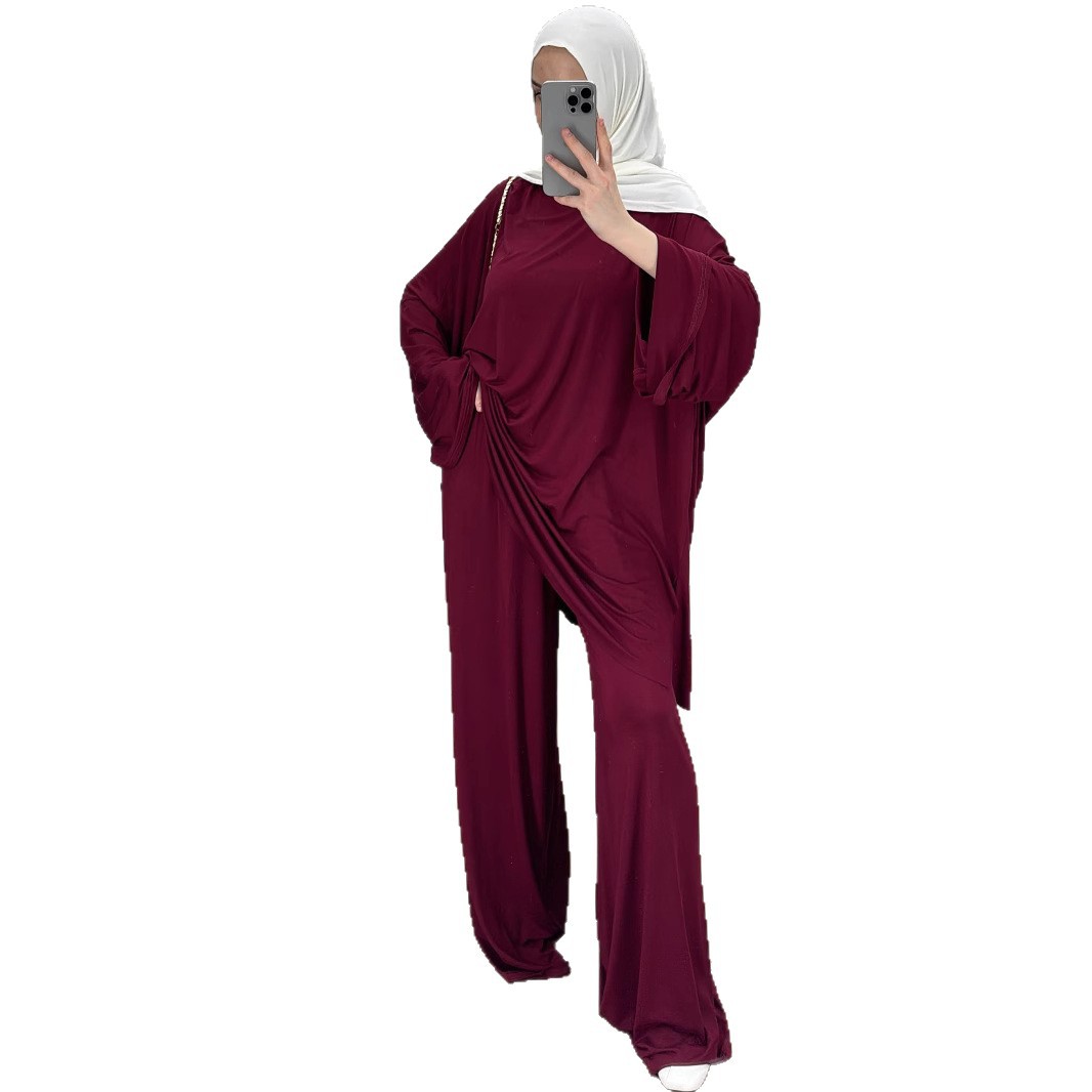 Ensemble 2 Pièces Aïd pour Femme : Haut et Pantalon Large – Style Marocain, Dubaï, Islamique – Blouse et Pantalon Modeste pour le Ramadan – Tenue Arabe
