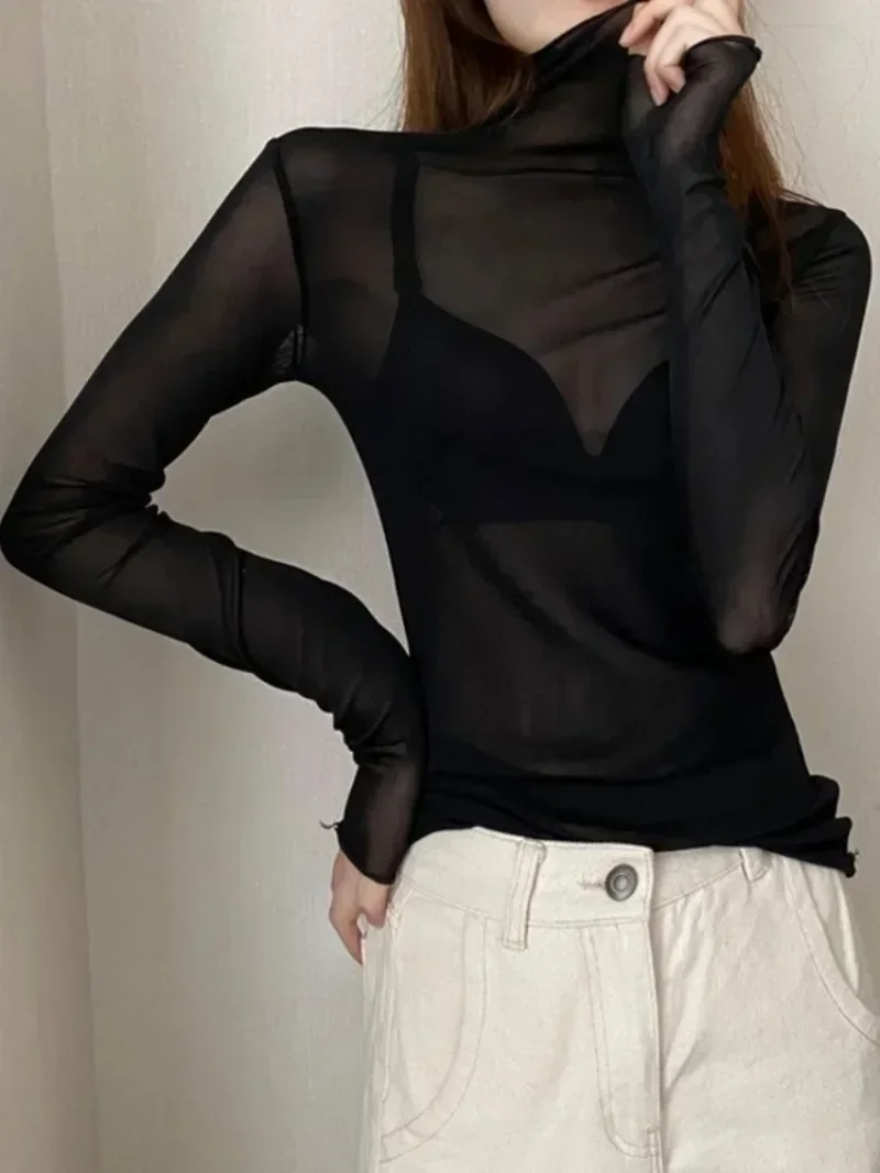 Ice InjMesh-Chemisier astronomique pour femme, T-shirt à manches longues, Vêtements d'été, Crème solaire, Bord Aura étranger, Tulle sexy