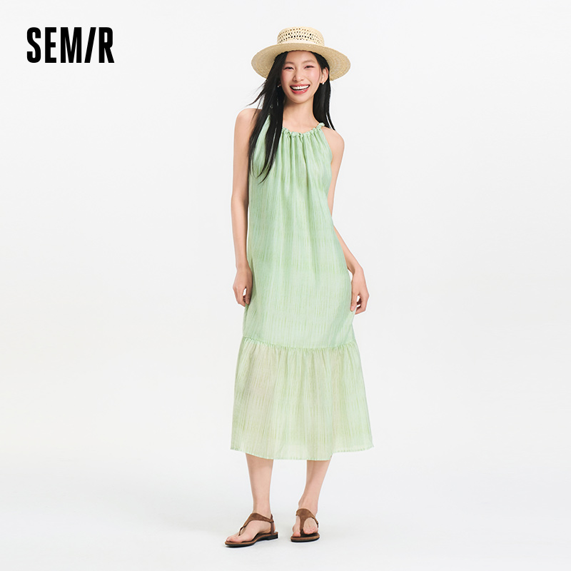 Robe longue Semir pour femme, col halter texturé avec nœud, coupe trapèze, collection été 2026, romantique, fraîche, élégante, douce et confortable pour les vacances