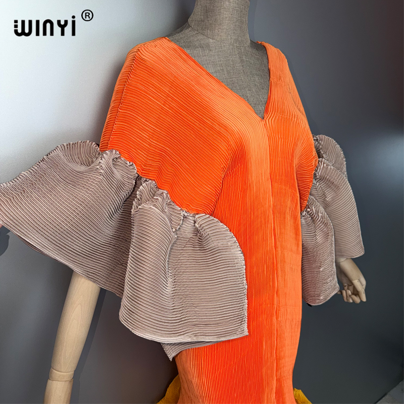 WINYI Robe plissée élastique ajustée style bohème, Kaftan Abaya de luxe pour femme musulmane, longue, pour les vacances et les soirées, style Dubaï