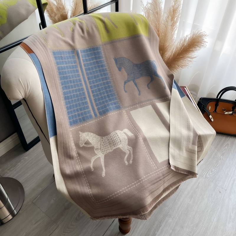 POBING Nouvelle Écharpe d'Hiver Tendance pour Femme, en Cachemire Doux et Chaud, Pashmina à Motif Cheval Écossais, Châle Épais, Écharpes, Foulards, Étoles à Pompons
