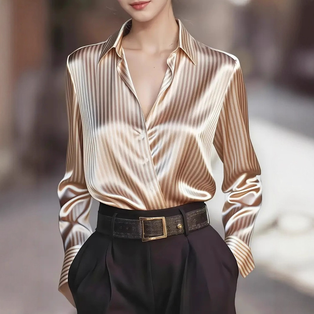 Élégant à manches longues Blouse femmes 2025 automne mode bureau dame rayé imprimé chemises amples hauts décontracté