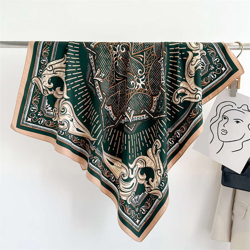Nouvelle Écharpe Carrée Imprimée de 90 cm pour Femme, Foulard en Soie Sergée Printemps-Automne, Châle et Hijab de Luxe