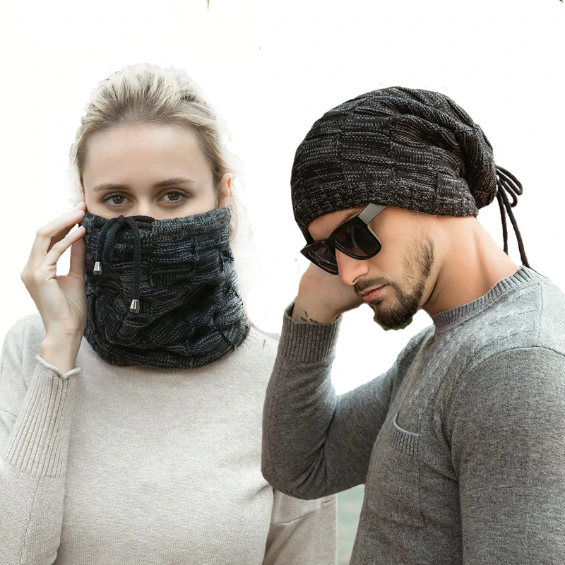 Ensemble de bonnets d'hiver coupe-vent pour femmes et hommes, écharpe pour touristes, chapeau en laine avec sourire, bonnet en peluche pour l'extérieur, protection du visage et du cou