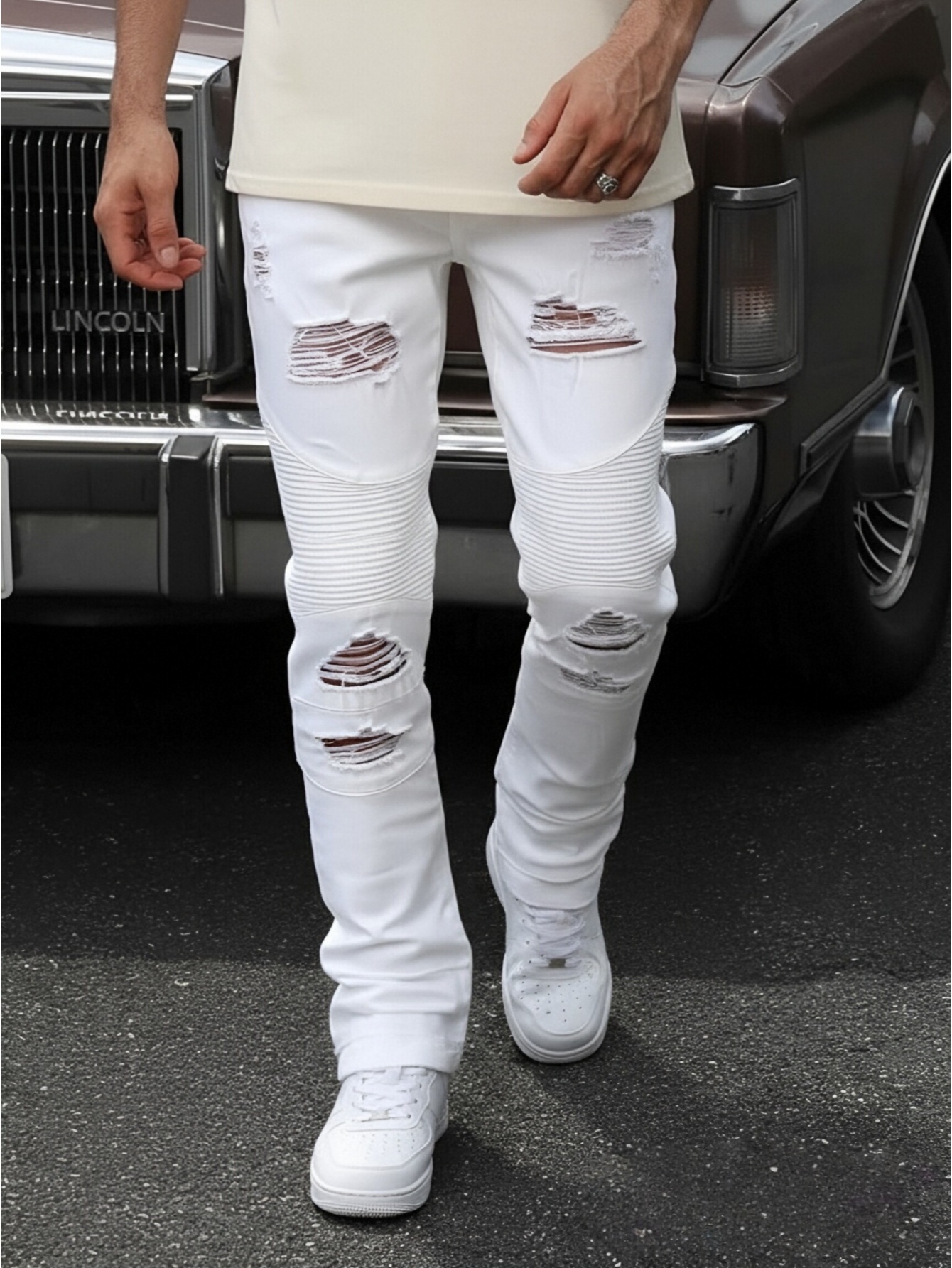 Jean à la mode pour hommes, Cool et élégant, Style Hip Hop, pantalons décontractés, tissu mélangé en coton blanc, respirant et confortable