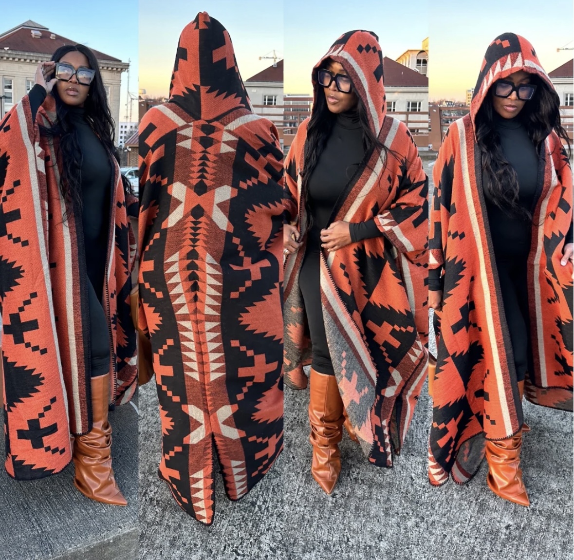 Poncho à capuche pour femmes africaines, mode hiver, ouvert sur le devant, dame musulmane, décontracté, chaud, Streetwear, longs Cardigans pour les vacances