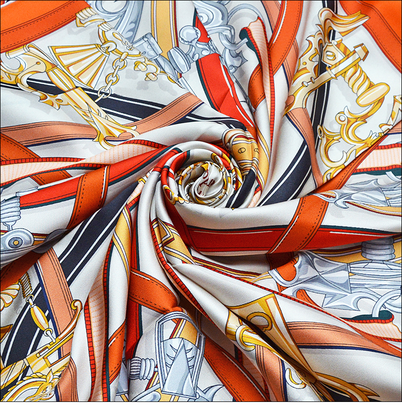 Écharpe en soie multifonctionnelle de style rétro 90 * 90, écharpe en twill de soie avec procédé de peinture par pulvérisation, bord roulé à la main "M90F271-2"