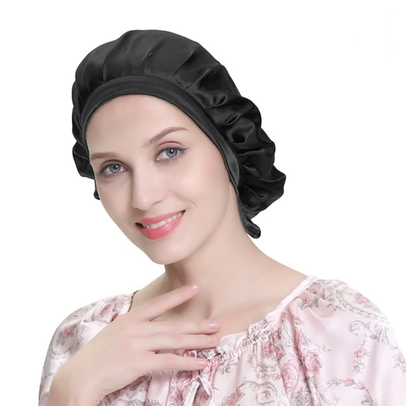 Bonnet de nuit en soie de mûrier pour femme, bonnet de sommeil de luxe en soie naturelle, bonnet de nuit, protection des cheveux, turban, bandeau pour la tête
