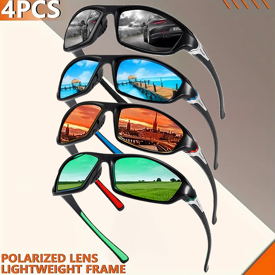 Un ensemble de 4 lunettes de sport pour le cyclisme, adaptées aux hommes et aux femmes, idéales pour la course à pied et le cyclisme.