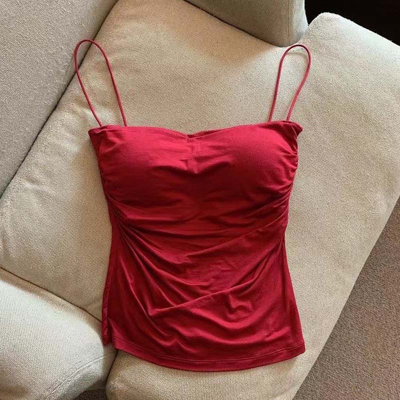 Camisoles d'été débardeurs femmes avec soutien-gorge intégré sangle réservoirs gilet sans manches t-shirts haut court couleur unie haut décontracté