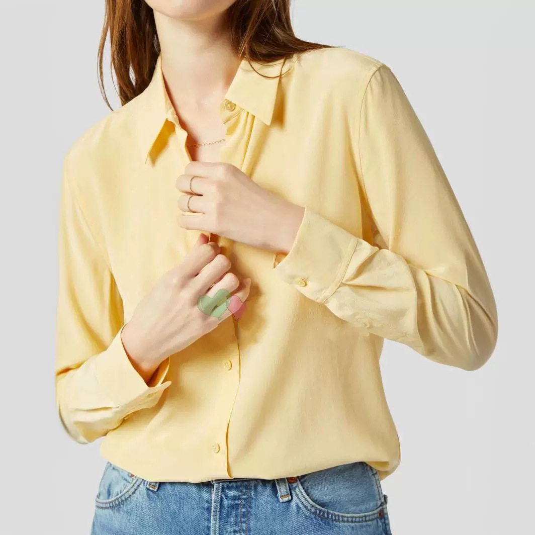 Femmes haut de gamme classique couleur unie 100% soie véritable T-Shirts soyeux sable lavé mûrier soie à manches longues Blouses hauts élégants