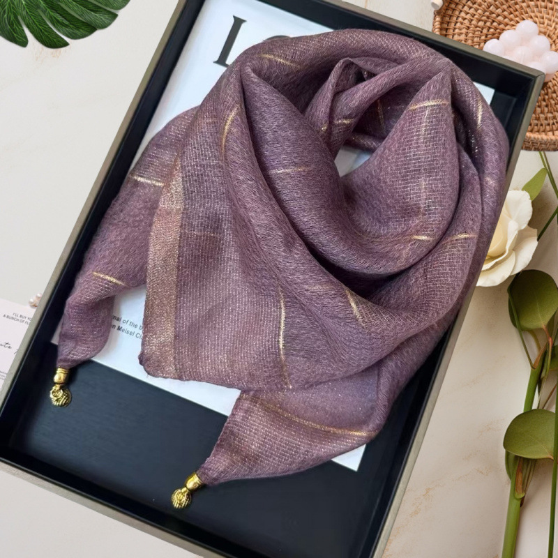 Écharpe en fil de mousseline de soie doré, 70x70cm, carrée, printemps et automne, boucle magnétique, cou, haut de gamme, polyvalente pour femmes