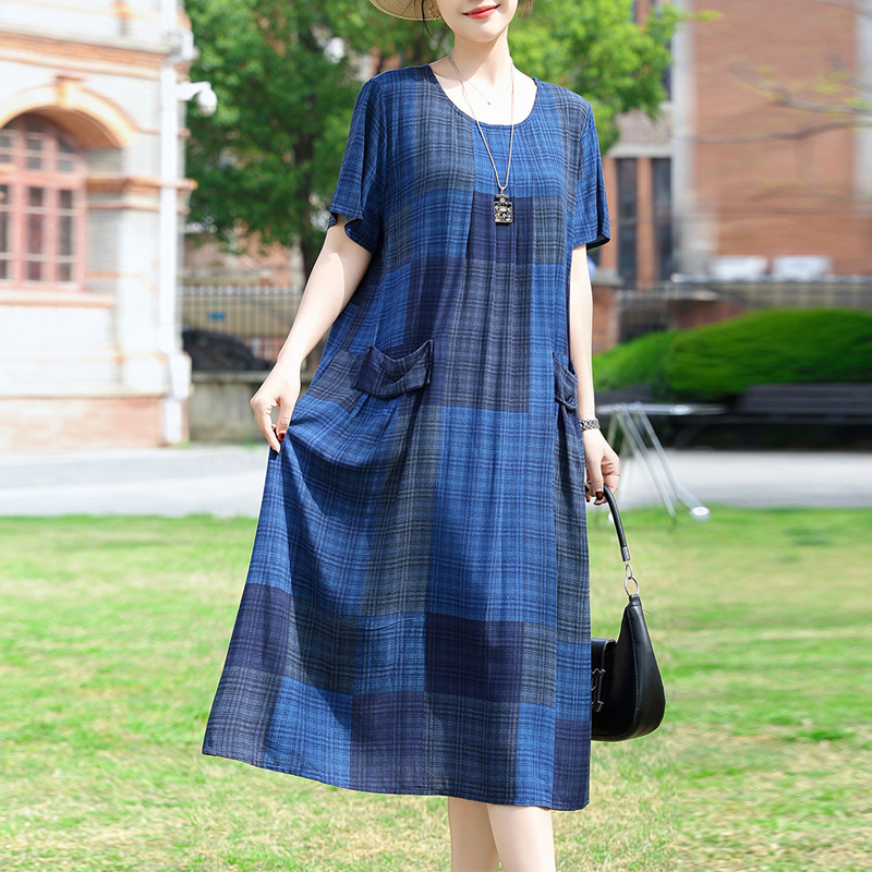 Nouvelle mode décontracté Vintage robe d'été pour les femmes 2025 robes amples à manches courtes col rond femmes vêtements