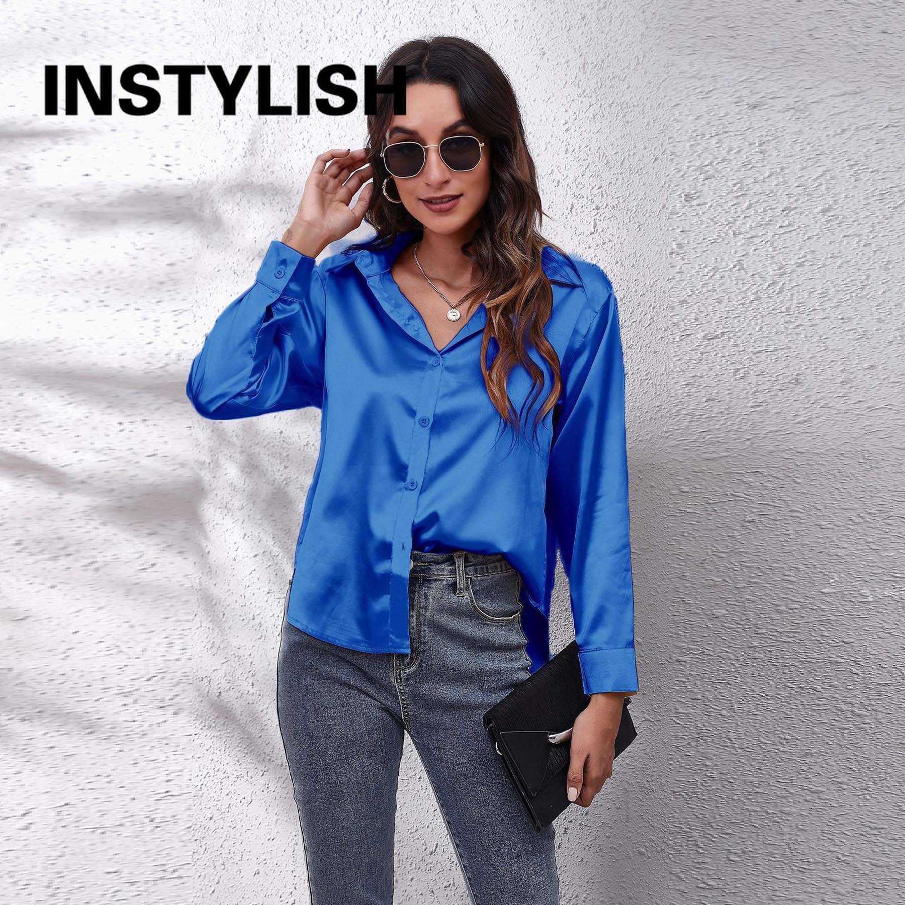 Chemise en satin élégante pour femmes, chemisier décontracté à manches longues en fausse soie, haut de bureau pour femmes, vêtements simples et polyvalents pour le printemps et l'été