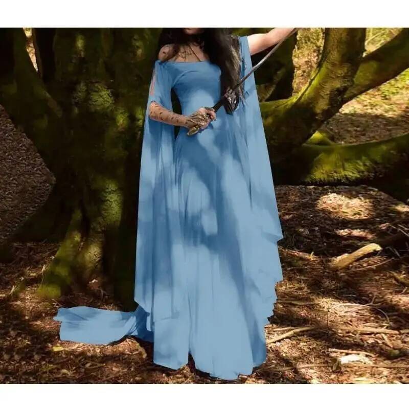 Cos Halloween Costume femmes robe robes médiévales fête à manches longues col rond ceinture robe pour femme
