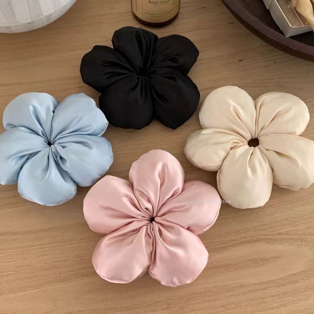 Grande élastique à cheveux en satin à motif floral pour femmes, style coréen, pour les vacances, accessoires de coiffure volumineux