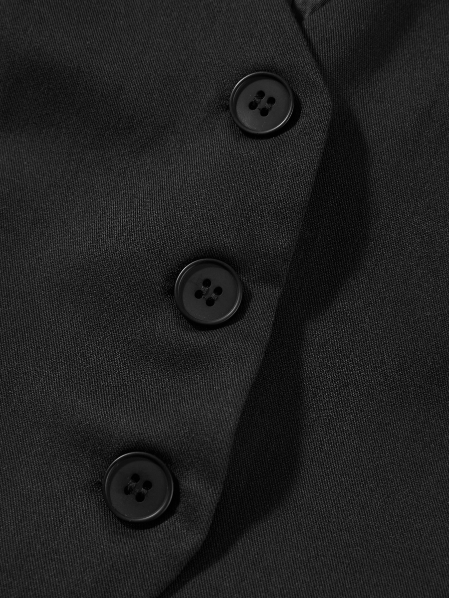 Mode femme noir gilets sans manches décontracté col en V bouton gilet formel affaires smoking chemise coupe ajustée recadrée Blazer gilets