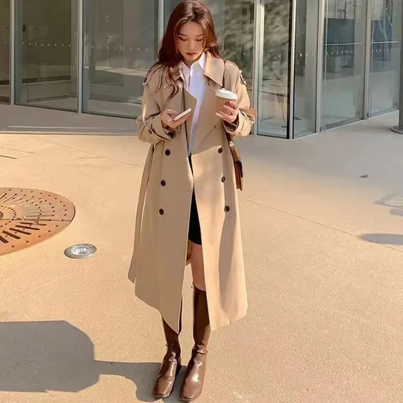 Manteau mi-long pour femme, coupe-vent noir, streetwear décontracté, double boutonnage, mode coréenne, élégant, ingent, At Tralike