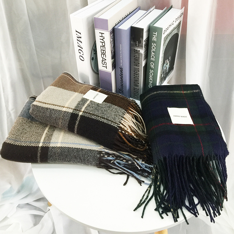 Écharpe à carreaux de luxe en cachemire chaud pour femme, Long Bandana Pashmina, châle et enveloppes à pampilles, Design 2024, hiver