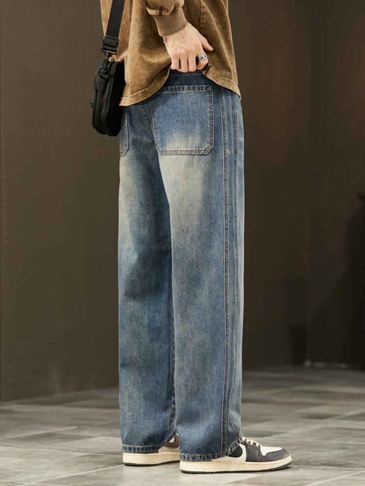 Streetwear Vintage jean hommes nouvelle personnalité mince mode personnalisé pantalon ample décontracté droit large Denim pantalon mâle