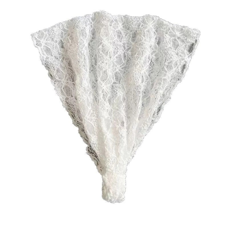 Foulard triangulaire en dentelle élégante pour femmes, 1 pièce, blanc, dentelle florale transparente, bandana pour cheveux, bandeau élastique doux, accessoire de mode pour cheveux