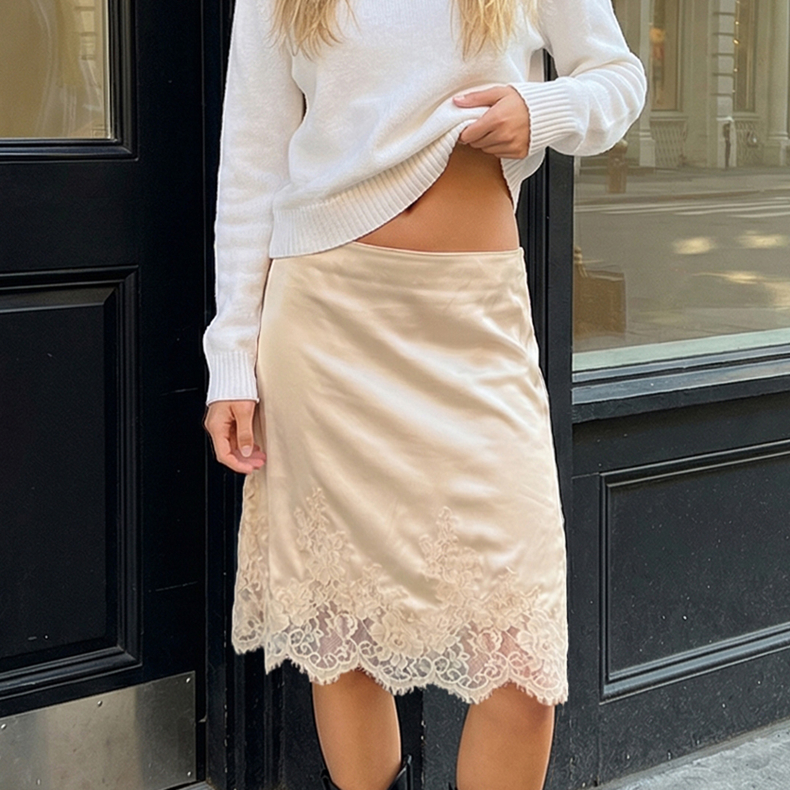Jupes mini estivales pour femmes, style vintage, en satin et dentelle florale, élégantes, taille basse, patchwork, pour les vacances, la plage, les soirées, streetwear