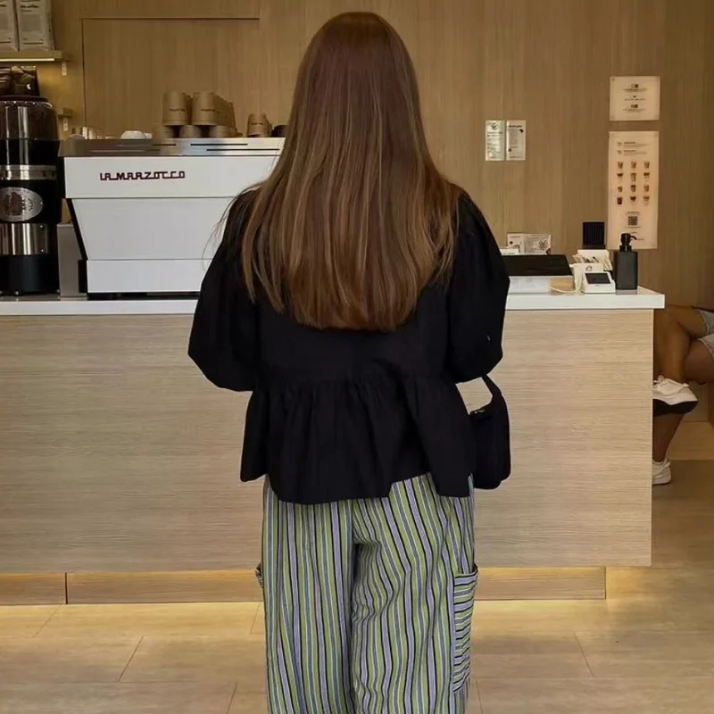 MUJER chemisiers à volants femme manches bouffantes chemises et chemisiers pour femmes blanc noir froncé haut court femme froncé chemisier femme