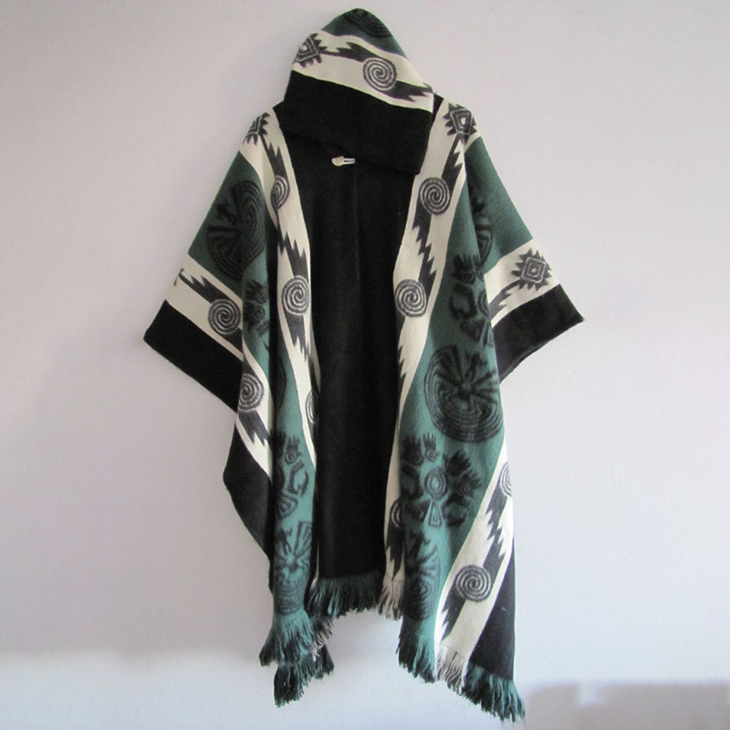 Poncho imprimé à motif ethnique vintage pour hommes et femmes, cape, châle d'extérieur, coupe-vent, vestes Everak à capuche, dames, adulte, automne, hiver