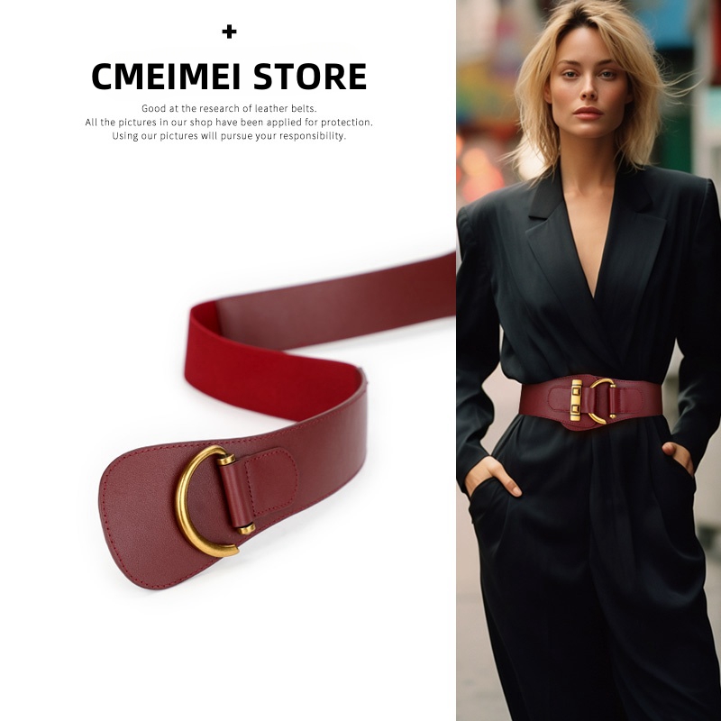 Ceinture large élastique en cuir véritable pour femmes, tendance, boucle en métal élégante, légère pour robes, manteaux, costumes