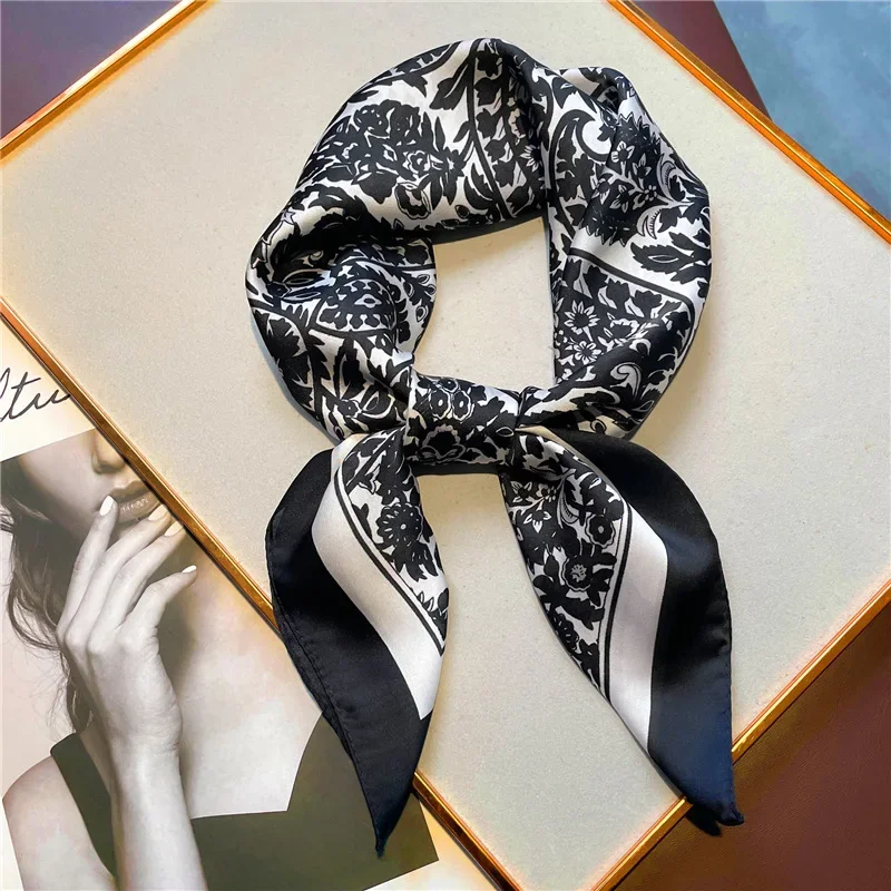 Foulard carré imprimé à la mode pour femmes, Imitation soie, décoration polyvalente décontractée, petit foulard de cou 70CM x 70CM