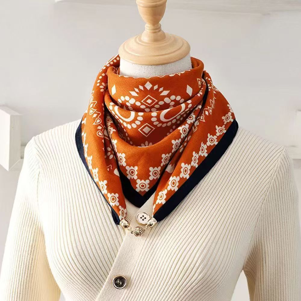 Foulard carré de luxe pour femmes, enveloppe à boucle magnétique, imprimé floral à carreaux, Triangle croisé, foulard en soie, doux et chaud, 65cm x 65cm