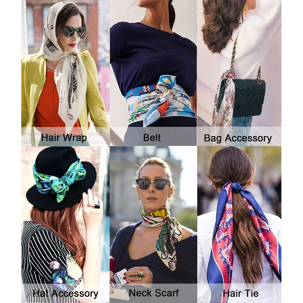 Mode 55CM petit foulard carré femmes petite soie impression cheveux écharpe bandeau Bandanas chapeaux