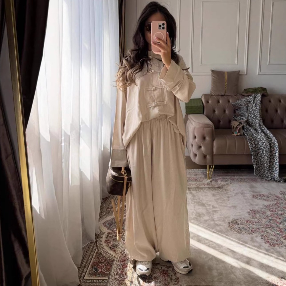 Ensemble pantalon et chemise pour femme, style musulman, 2 pièces, haut à simple boutonnage, tenue décontractée pour l'Aïd, le Ramadan, Dubaï, Maroc, 2026
