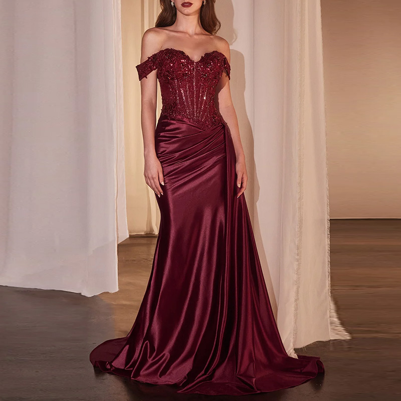 Robe de cocktail décontractée à manches courtes drapée et ajustée, élégante robe de soirée longue à sequins, robe de soirée sexy sans bretelles avec fente pour femme
