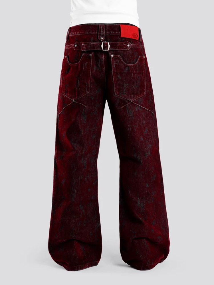 Jeans pour hommes style vintage américain, pantalon en denim évasé floqué, coupe ample unisexe Harajuku, streetwear tendance, style Ins, nouveauté