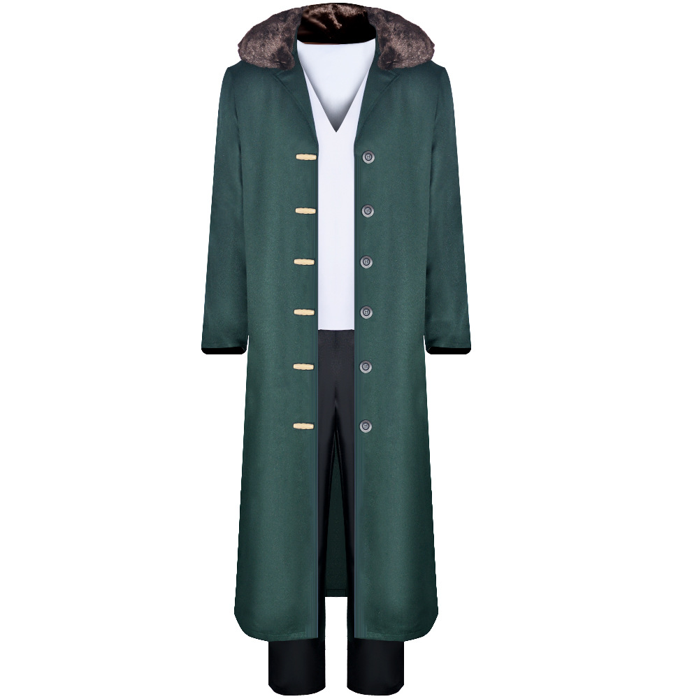Costume de Cosplay Kuzan, tenue Aokiji avec chapeau, Trench-Coat vert long avec col en fourrure, Costume de carnaval d'halloween