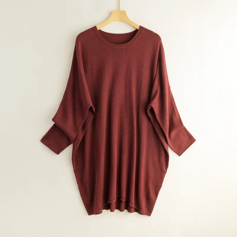 Pull tricoté ample à manches longues et col rond pour femme, vêtement d'automne/hiver, mélange de cachemire 85% soie de mûrier naturelle, 15%