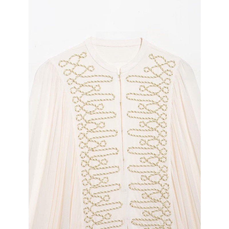 Chemise pour femmes, nouvelle collection automne, style classique et élégant, beige, manches longues avec décoration de nœud, manches bouffantes, style romantique français, légère.