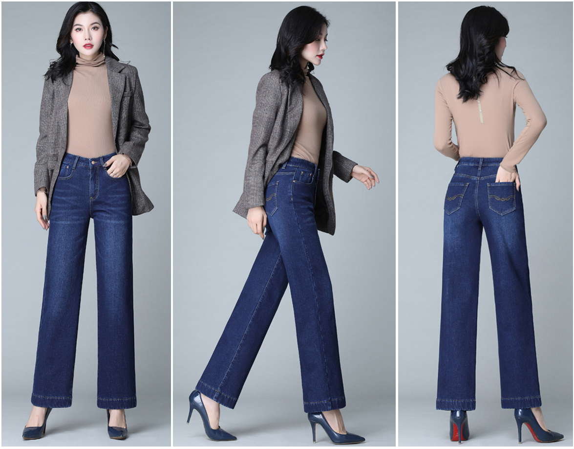 Jean d'hiver pour femme en velours chaud, coupe large, extensible, en denim, pantalon droit 2026, doublé polaire, idéal pour le froid, Jean Mujer