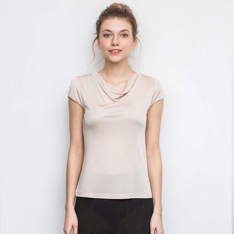 T-shirt col drapé femme 50% inj50% tricot viscose top 8 couleurs M-2XL SJ305