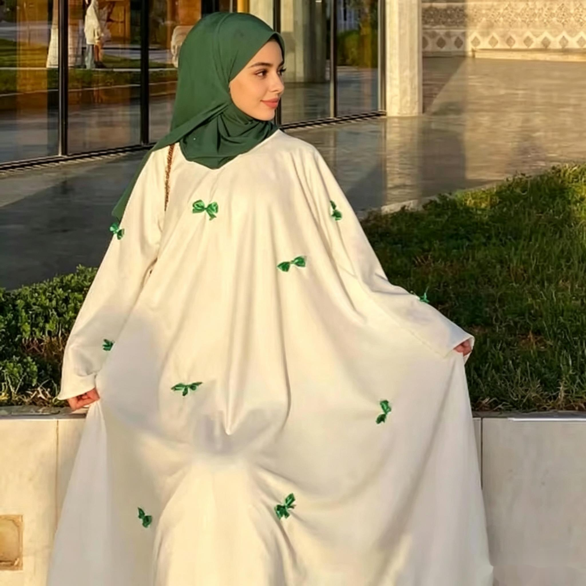 Robe femme Vintage Style doux Robe longue manches bouffantes jupe femme fée comme robes Abaya grande corne manches nœud Robe