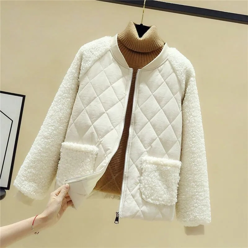 Parka d'hiver pour femmes, Imitation de poils d'agneau, manteau élégant et ample pour dames, mode épissage, veste courte et confortable, nouvelle collection 2025