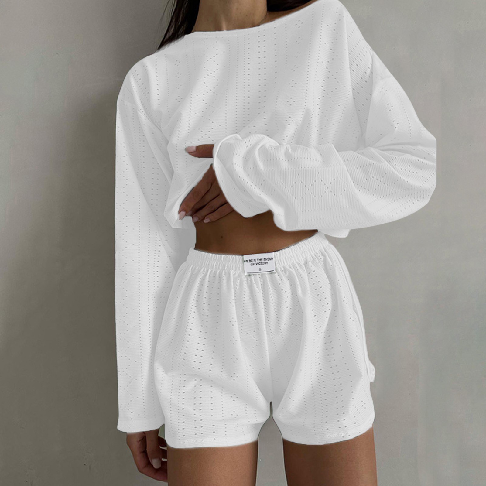 Ensemble short et short de bain à manches longues et col rond pour femmes, tenues décontractées, mode estivale, 2 pièces