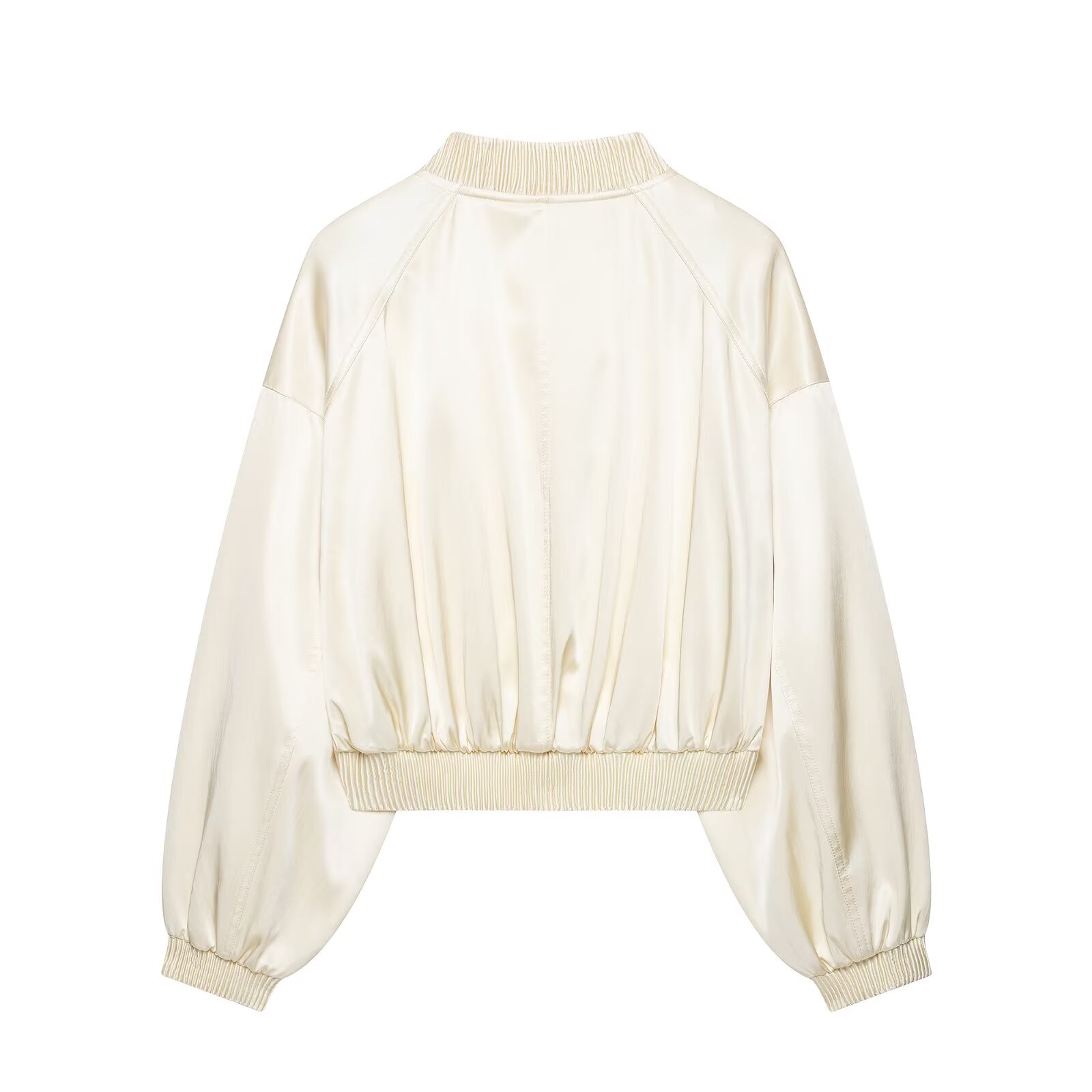 BSAY Veste Courte Femme Vintage Élégante en Satin, Col Côtelé, Fermeture Éclair, Poches, Manches Raglan Amples, Style Baseball Décontracté