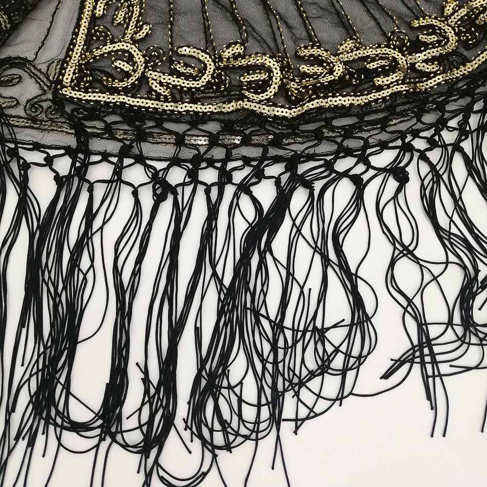 Femmes Vintage années 1920 châle perlé paillettes frange clapet boléro pure broderie florale maille haussement d'épaules Cape fantaisie fête couvrir