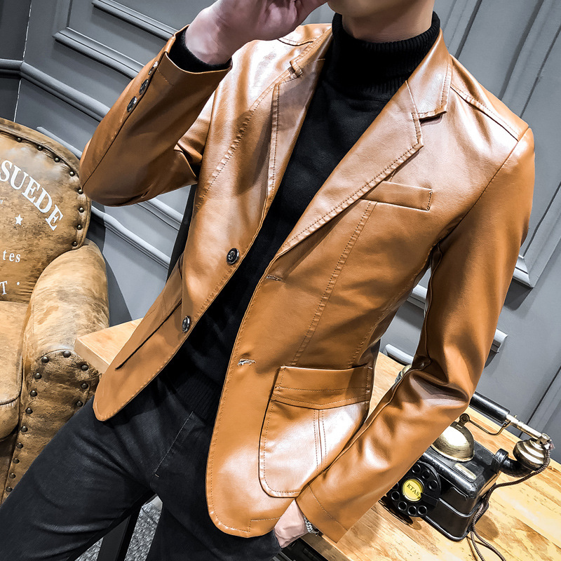 Nouveau printemps hommes mince en cuir Blazers vestes en cuir PU costumes manteaux bonne qualité mâle affaires décontracté ajustement costumes vestes taille 6XL