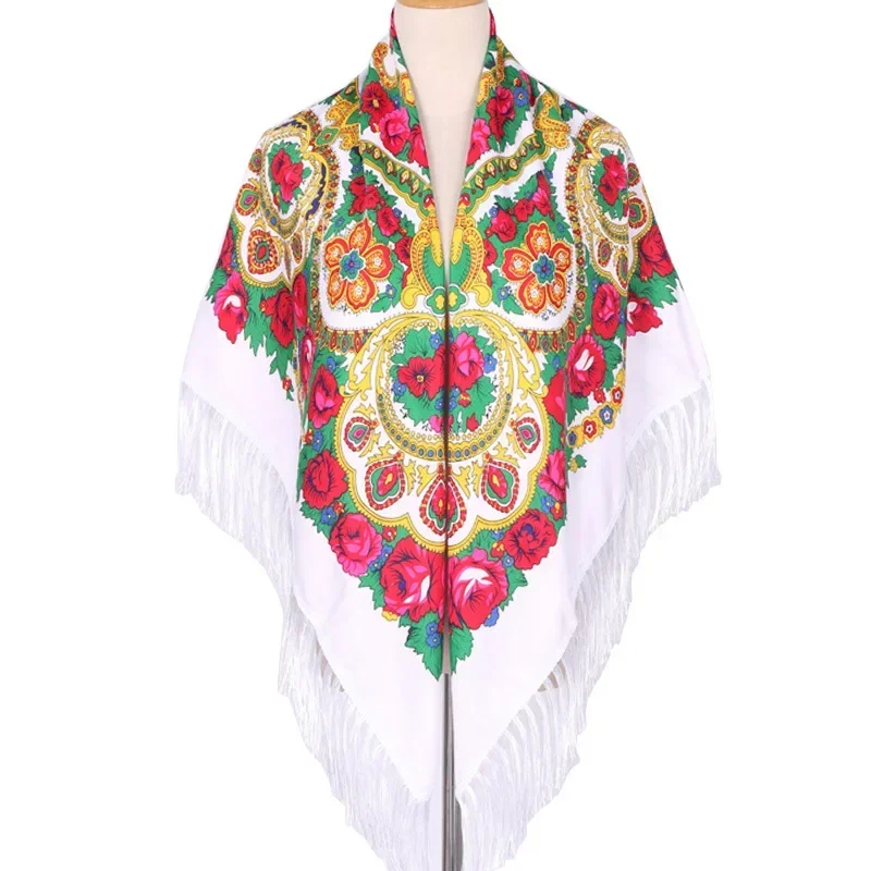 130*130 cm marque de luxe russe écharpe fleurs pour femmes Style ethnique grande écharpe carrée châles chauds Bandana plage voyage couverture