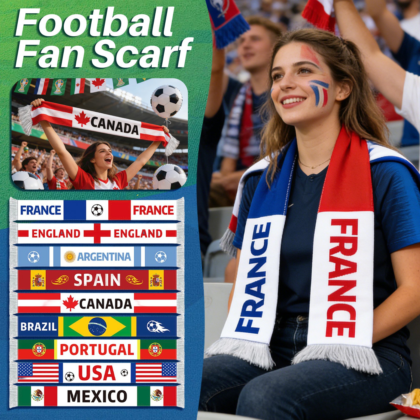 Écharpe de football, Écharpes drapeau national, Accessoires de supporter, Écharpes drapeau, Écharpes de match de football, Articles de fête