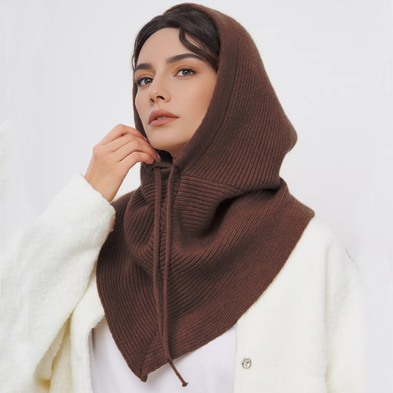 Cagoule d'hiver pour femmes, écharpe tricotée, casquettes à capuche, col chaud pour l'extérieur, bonnets pour filles, foulard résistant au froid